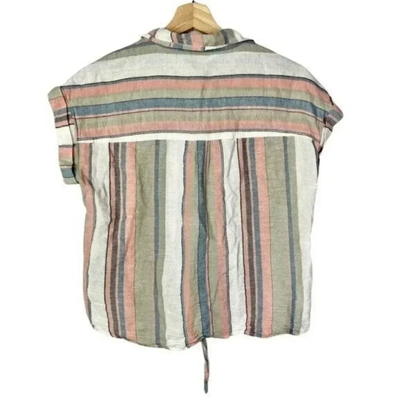Sanctuary Borrego Tie Front Short Sleeve Striped Shirt S - Picture 3 of 4